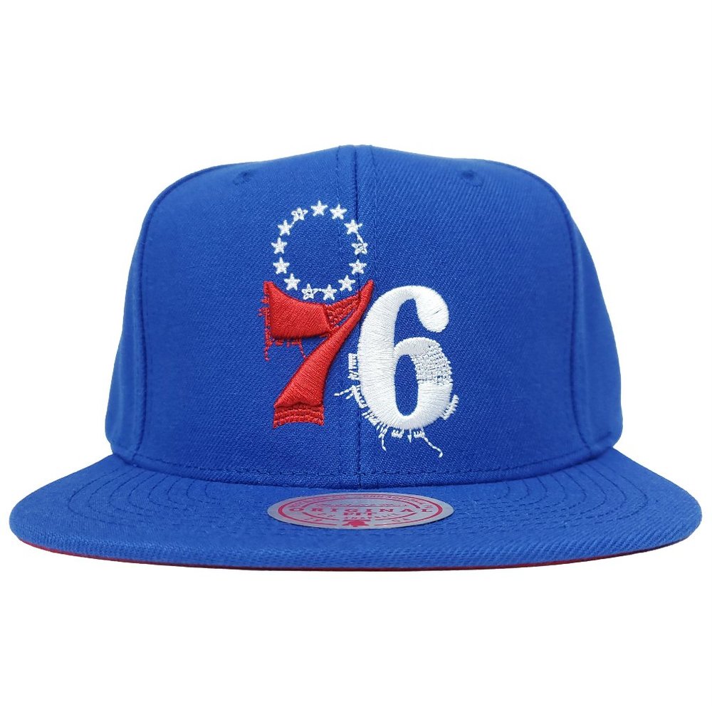Philadelphia 76ers Mitchell & Ness NBA Snapback Hat Glitch 3D Logo Blue Cap NWT